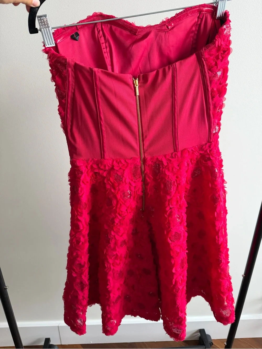 Vintage Y2K Bebe Hot Pink Floral Appliqué Corset Dress Size 8 - Picture 11 of 13